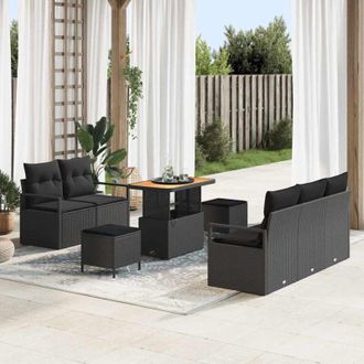 vidaXL Vidaxl - Conjunto De Sof&aacute; De Jard&iacute;n Con Coj&iacute;n 8 Pcs Negro Polirat&aacute;n
