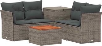 vidaXL Juego De Sof&aacute; 6 Uds. Gris Y Gris Oscuro Rat&aacute;n Sint&eacute;tico Y Acero Vidaxl