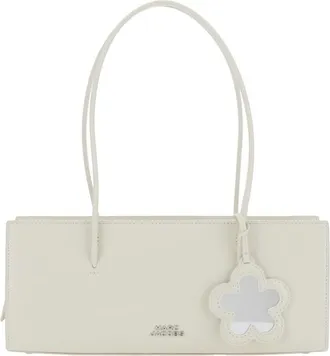Marc Jacobs The Mirror Satchel White Shoulder Bag With Front Logo And Flower Charm In Leather Woman