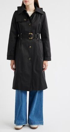 London Fog Double Breasted Trench Raincoat in Black at Nordstrom Rack, Size Medium