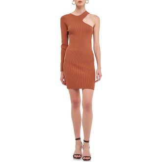 endless rose Cutout One Shoulder Minidress in Tan at Nordstrom, Size Large