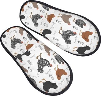 Generic Comfortable Fluffy Slipper Chickens and Doodle Flowers Cotton Slipper Soft Winter Slippers for Winter Indoor Family M