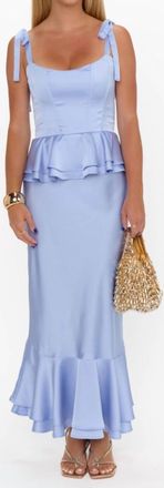 Show me your Mumu Pauline Peplum Dress In Borrowed Blue Luxe Satin