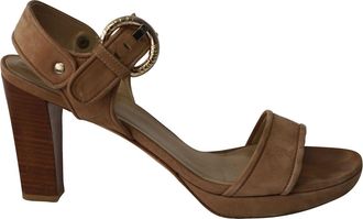 Stuart Weitzman Open-Toe Strappy Block Sandals in Brown Suede