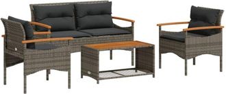 vidaXL Vidaxl - Set De Sof&aacute;s De Jard&iacute;n 4 Pzas Y Cojines Rat&aacute;n Sint&eacute;tico Gris