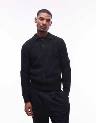 Mango Polo in maglia nera-Nero