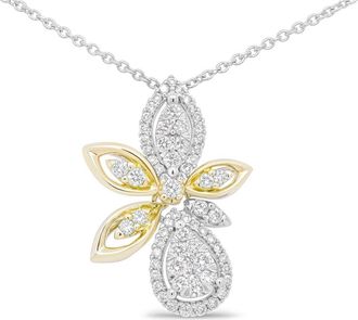 House of Brilliance 14K White and Yellow Gold 5/8 Cttw Diamond Marquise Floral Style Pendant Necklace at Nordstrom