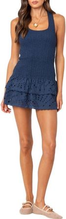 Edikted Smocked Cotton Eyelet Minidress in Navy at Nordstrom, Size X-Small