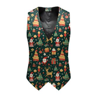 Generic Mens Christmas Vest Festival Christmas Snowflake Suit Vests Fun Waistcoat Fun Happy Santa Claus Xmas Waistcoats Pocket Vest Holiday Business Slim Fit 