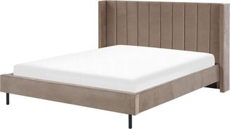 Beliani Cama Con Somier De Terciopelo Gris Pardo 180 X 200 Cm Listones Moderno Villette
