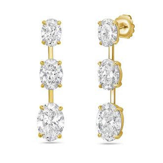 Diana M. Jewels 14kt Yellow Gold 13ct Lab Grown Graduated Oval Diamond Drop Earrings with Bar Spacing