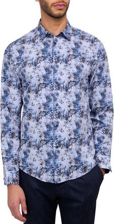 Brooklyn Brigade Slim Fit Abstract Leaf Recycled 4-Way Stretch Performance Long Sleeve Shirt in Lt Blue at Nordstrom, Size Xx-Large