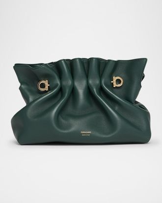 Ferragamo Dumpling Ruched Leather Shoulder Bag