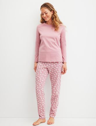 CALIDA Schlafanzug CALIDA Cotton Special, Damen, Gr. XS (36/38), lila (lilas), Single Jersey, Obermaterial: 100% Baumwolle, bequem lang, Rundhals, gerader Ab