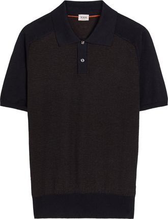 Tod's Panelled Ribbed Silk and Cotton-blend Polo Shirt - Navy - XL