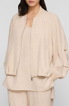 Lafayette 148 New York Oversize Wool & Silk Bomber Jacket in Taupe Melange at Nordstrom, Size Medium