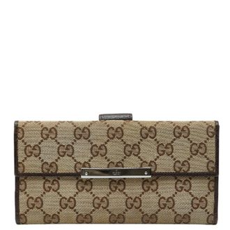 Gucci Beige Canvas Leather Long Wallet (Bi-Fold) (Pre-Owned)
