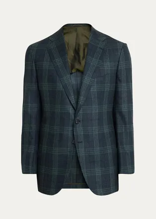 Cesare Attolini Mens Plaid Wool-Cashmere Blazer