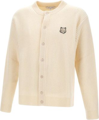 Maison Kitsun&eacute; Fox Head Cardigan - Heren - Vesten - Beige - M - Wol - Truien & Vesten