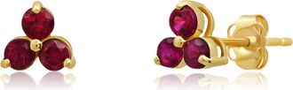 MAX + STONE 14k White or Yellow Gold Small Gemstone Trio Round Stud Earrings