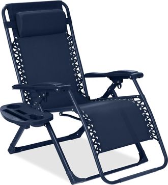 Best Choice Products Monochromatic Zero Gravity Chair, Folding Patio Recliner w/Side Tray, Headrest
