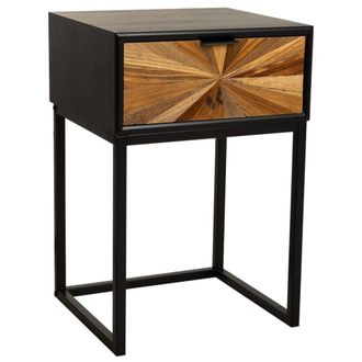 Wanderlust Deco Mesita de noche de madera recuperada negra con 2 cajones 40x36x60h cm