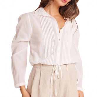 Bella Dahl Womens Pintuck Crop Button Down Shirt In White