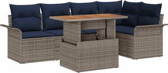 vidaXL Conjunto De Sof&aacute;s De Jard&iacute;n 6 Uds. Gris Y Azul Marino Vidaxl