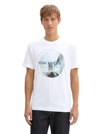 Tom Tailor T-Shirt TOM TAILOR, Herren, Gr. 3XL, weiss (wei&szlig;), Jersey, Obermaterial: 100% Baumwolle, bedruckt, regular fit taillenbedeckt, Rundhals, gerader Absch
