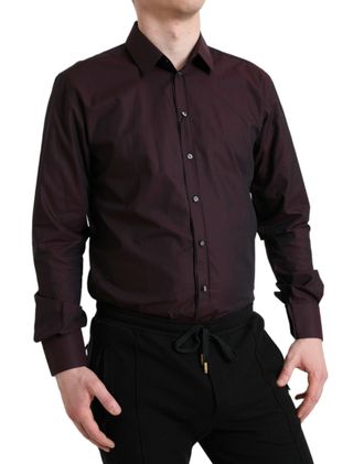 Dolce & Gabbana Mens Maroon Jacquard Formal Dress Martini Shirt Cotton