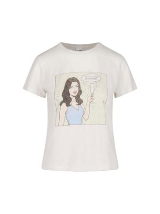 Re/Done White Printed Cotton T-Shirt