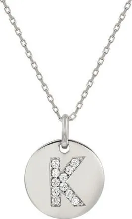 Suzy Levian Cubic Zirconia Initial Disc Pendant Necklace in White - K at Nordstrom Rack, Size 18