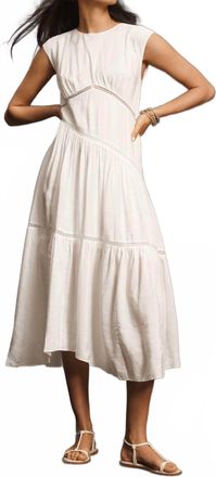 Frame Denim Gathered Seam Lace-Inset Linen Midi Dress In White