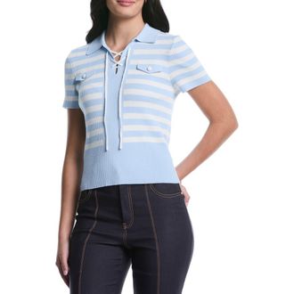 Shelli Segal Tie Front Short Sleeve Top in Skyway at Nordstrom Rack, Size X-Large