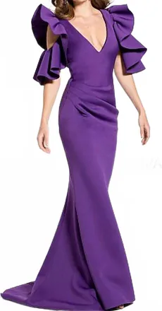Jovani Long Fit And Flare Scuba Cold Shoulder Dress In Purple