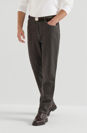 Brunello Cucinelli Virgin wool flannel five-pocket trousers in Grey at Nordstrom, Size 52