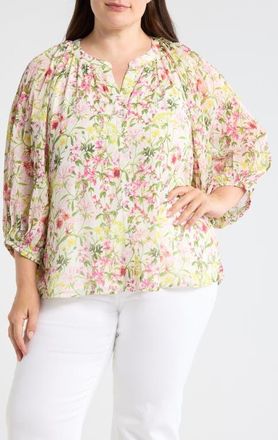 Vince Camuto Floral Button-Up Shirt in Ivory/raspberry at Nordstrom, Size 2 X
