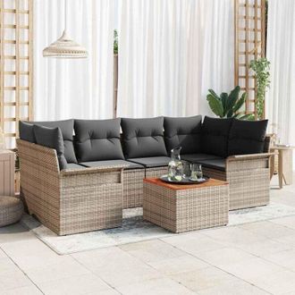 vidaXL Conjunto De Sof&aacute; De Jard&iacute;n 7 Pcs Gris Polirat&aacute;n Vidaxl