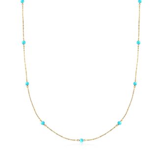 Ross-Simons Italian 4mm Turquoise Station Necklace in 14kt Yellow Gold
