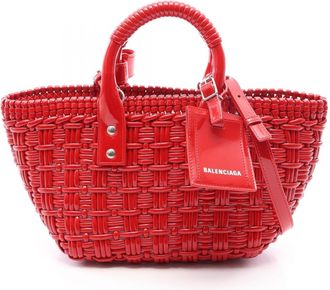 Balenciaga Red Color Leather Basket Handbag Tote Bag (Pre-Owned)
