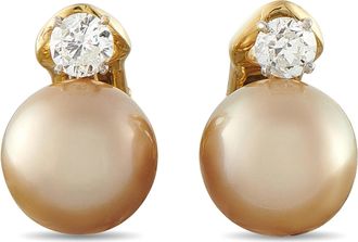 Luxury Bazaar 18K Yellow Gold 0.60ct Diamond South Sea Golden Pearl Earrings MF15-071526
