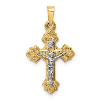Diamond2Deal 14k Two-tone Gold INRI Hollow Crucifix Pendant