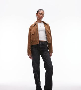 Topshop Tall Ember low rise straight leg jeans in washed black