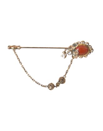 Dolce & Gabbana Womens Gold Brass Crystal Chain 925 Sterling Silver Pin Brooch Accessory