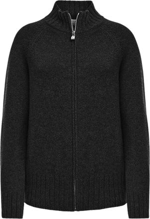 Malo Black Knitted Cashmere Funnel Neck Bomber Jacket