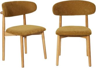 Sweeek Silla de madera de caucho natural y tela de chenilla, set de 2