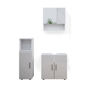 Vicco Conjunto De Muebles De Ba&ntilde;o Irma, Blanco Alto Brillo, 3 Piezas