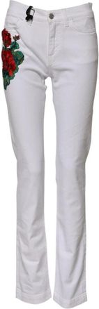 Dolce & Gabbana Witte Bloemenborduurwerk Girly Denim Jeans - Dames - Slim Fit Jeans - Wit - XS - Denim - Jeans