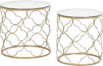 HOMCOM Nesting Tables Set of 2 - Side End Table with Glass Top - Gold Tone | TJ Hughes