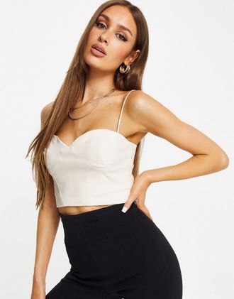 Vesper Kurz geschnittenes Korsett-Oberteil in Ecru-Wei&szlig;